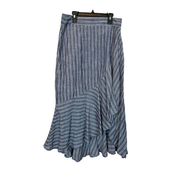 Lulus Ruffled Maxi Skirt Striped Coquette Cottagecore boho M Medium Blue White - Picture 1 of 7